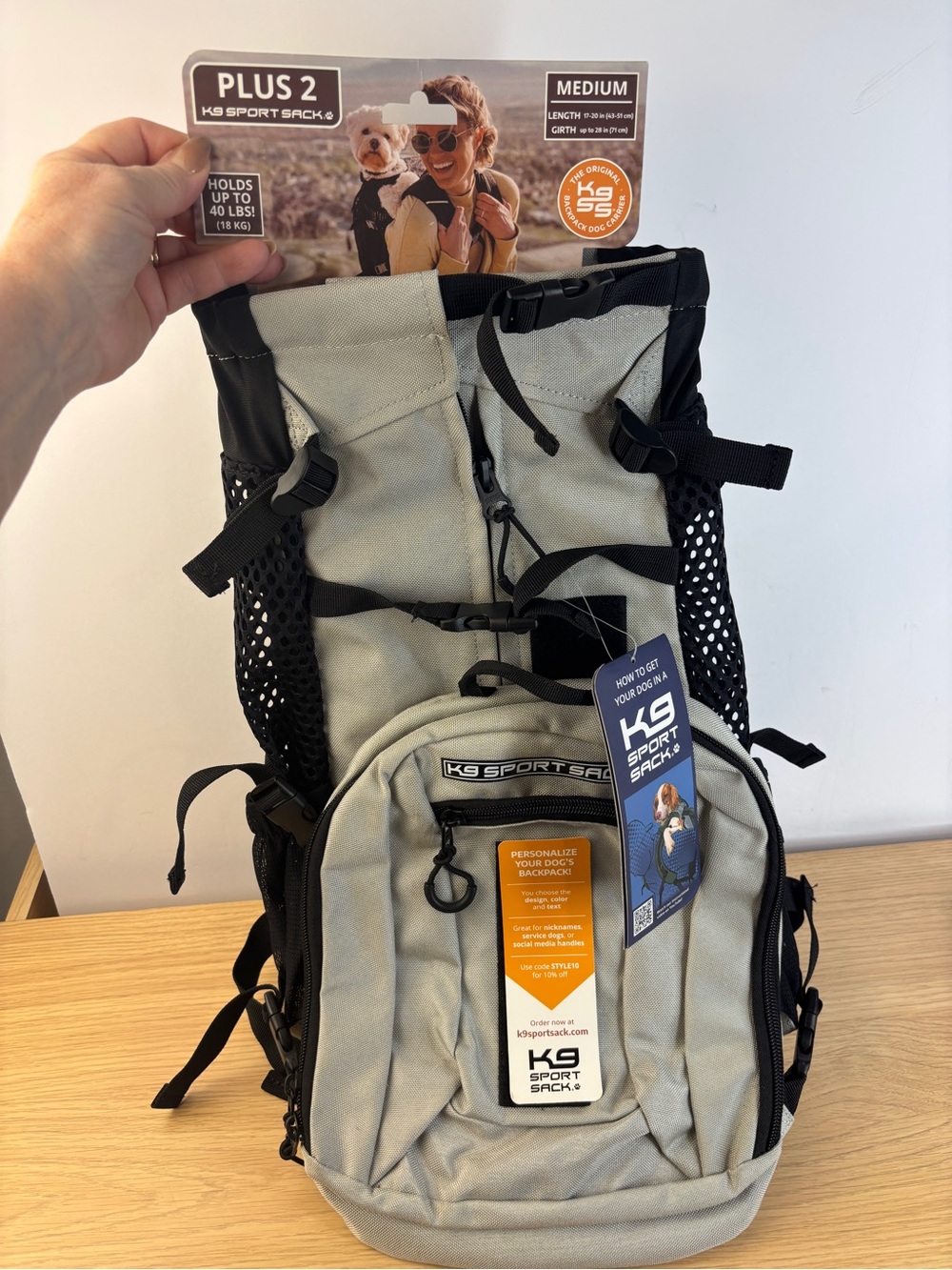 K9 Sport Sack Plus 2 Backpack Dog Carrier in Light Gray NEW!! Up To 40 Lb Dogs